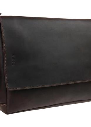 Кожаная мужская сумка для документов а4 с клапаном большая горизонтальная через плечо коричневая smg151 фото