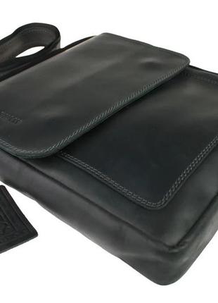 Чоловіча шкіряна сумка через плече планшет месендджер з клапаном чорна gmsmvp803 фото
