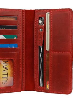 Женский кожаный кошелек купюрник из натуральной кожи красный1 фото