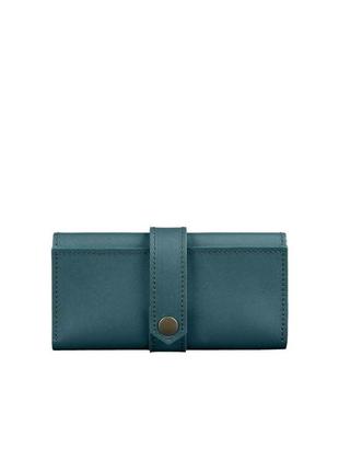 Жіночий шкіряний гаманець кланч купюрник лонгер з натуральної шкіри зелений6 фото