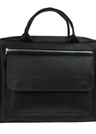 Кожаная мужская сумка для документов а4 с ручками большая горизонтальная через плечо черная smg222 фото