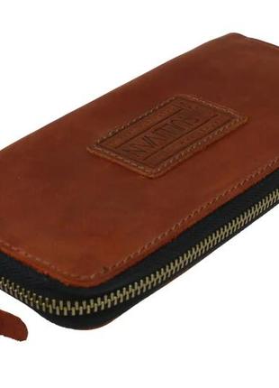 Кожаный женский кошелек на молнии клатч из натуральной кожи светло-коричневый gmkgb84-1