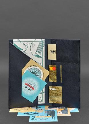 Тревел-кейс кошелек органайзер лонгер портмоне из натуральной кожи темно-синий5 фото