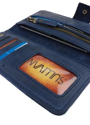 Женский кожаный кошелек купюрник из натуральной кожи синий5 фото