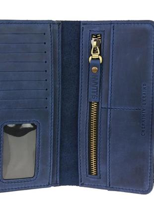 Женский кожаный кошелек купюрник из натуральной кожи синий3 фото