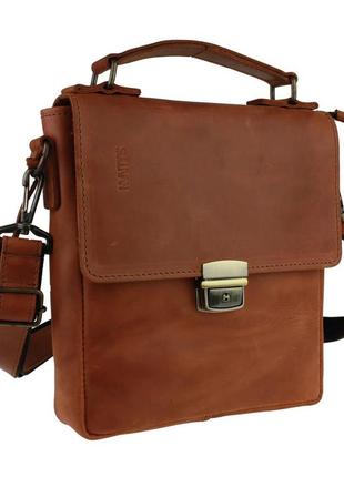 Мужская кожаная сумка-барсетка с ручкой через плечо планшет с клапаном светло-коричневая gmsmvp101