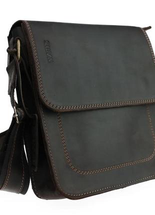 Чоловіча шкіряна сумка через плече планшет месендджер з клапаном коричнева gmsmvp1102 фото