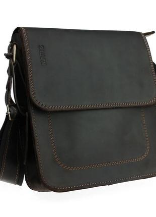 Чоловіча шкіряна сумка через плече планшет месендджер з клапаном коричнева gmsmvp110