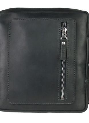 Мужская кожаная сумка через плечо планшет мессенджер черная gmsmvp912 фото