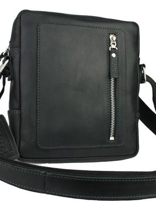 Чоловіча шкіряна сумка через плече планшет месендджер чорна gmsmvp911 фото