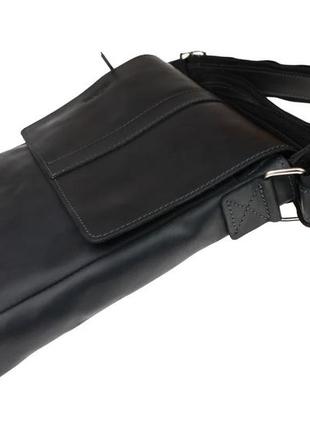 Чоловіча шкіряна сумка через плече планшет месендджер з клапаном чорна gmsmvp1224 фото