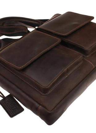 Кожаная мужская сумка для документов а4 с ручками большая горизонтальная через плечо коричневая smg134 фото