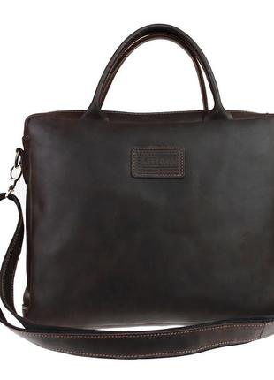 Кожаная мужская сумка для документов а4 с ручками большая горизонтальная через плечо коричневая smg133 фото
