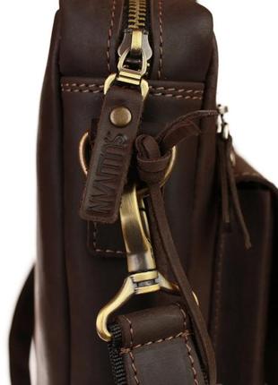 Кожаная мужская сумка для документов а4 с ручками большая горизонтальная через плечо коричневая smg135 фото