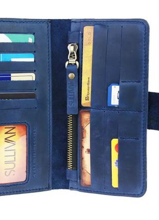 Жіночий шкіряний гаманець кланч купюрник з натуральної шкіри синій