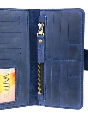 Женский кожаный кошелек клатч купюрник из натуральной кожи синий3 фото