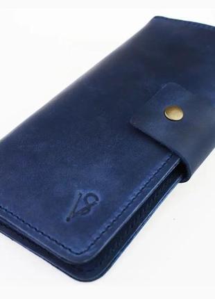 Женский кожаный кошелек клатч купюрник из натуральной кожи синий2 фото