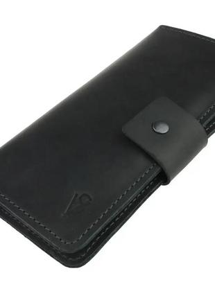 Чоловічий шкіряний гаманець купюрник-ленгер із натуральної шкіри чорний2 фото