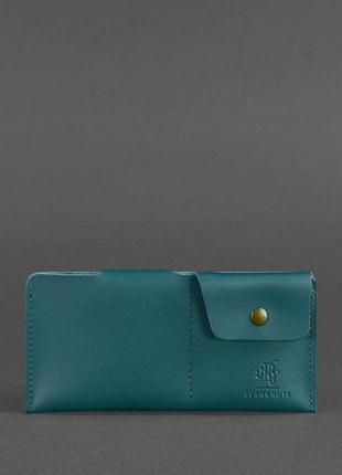 Женский кожаный кошелек клатч купюрник лонгер из натуральной кожи зеленый2 фото
