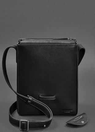 Чоловіча шкіряна сумка через плече планшет месендджер з клапаном чорна4 фото