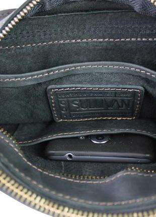 Чоловіча шкіряна сумка через плече планшет месендджер з клапаном чорна (жовта фурнітура) gmsmvp1027 фото