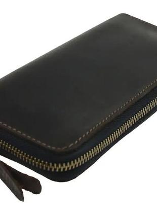 Кожаний жіночий гаманець на блискавиці коричневий gmkgb88-3