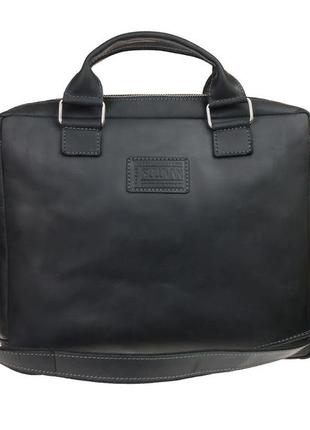 Кожаная мужская сумка для документов а4 с ручками большая горизонтальная через плечо черная smg123 фото