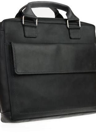 Кожаная мужская сумка для документов а4 с ручками большая горизонтальная через плечо черная smg122 фото