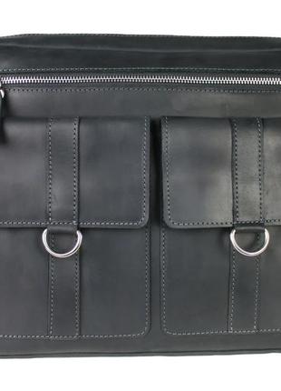 Ділова шкіряна чоловіча сумка для документів а4 офісна велика горизонтальна через плече чорна smg32 фото