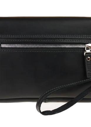Маленькая мужская кожаная сумка барсетка клатч на руку черная gmsmmbk132 фото