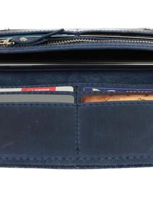 Мужской кожаный кошелек купюрник лонгер из натуральной кожи на магнитах синий5 фото