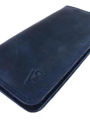 Мужской кожаный кошелек купюрник лонгер из натуральной кожи на магнитах синий2 фото
