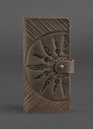 Женский кожаный кошелек клатч купюрник из натуральной кожи с тиснением темно-коричневый