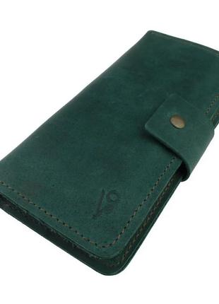 Чоловічий шкіряний гаманець купюрник-ленгер із натуральної шкіри зелений2 фото