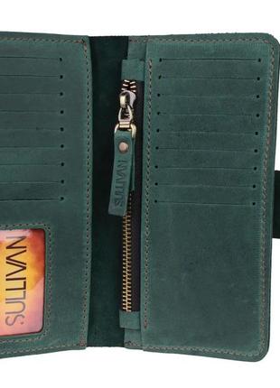 Чоловічий шкіряний гаманець купюрник-ленгер із натуральної шкіри зелений3 фото