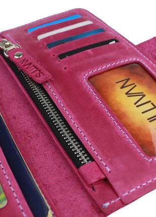 Жіночий шкіряний гаманець купюрник тревел-кейс з відділенням для паспорта з натуральної шкіри фуксія6 фото