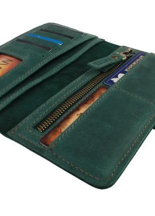 Чоловічий шкіряний гаманець-рингер купюрник із натуральної шкіри зелений5 фото