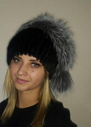 Супер стильная модная шапка из ондатры и чернобурки1 фото