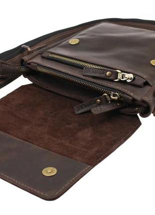 Мужская кожаная сумка через плечо планшет мессенджер с клапаном коричневая gmsmvp1304 фото