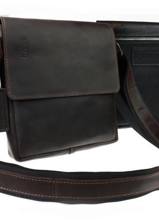 Мужская кожаная сумка через плечо планшет мессенджер с клапаном коричневая gmsmvp1306 фото