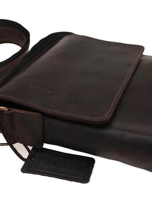 Мужская кожаная сумка через плечо планшет мессенджер с клапаном коричневая gmsmvp1303 фото
