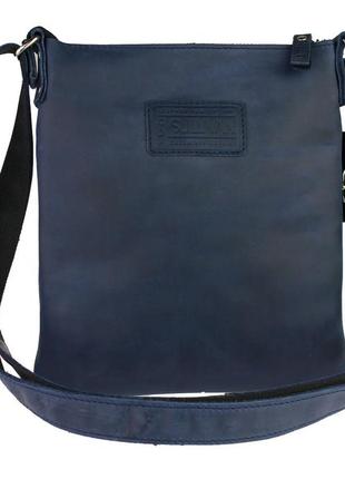 Чоловіча шкіряна сумка через плече планшет местенджер синя gmsmvp1073 фото