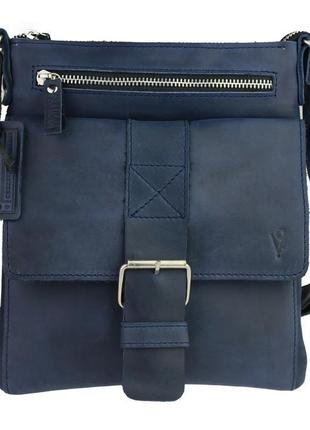 Чоловіча шкіряна сумка через плече планшет местенджер синя gmsmvp1072 фото