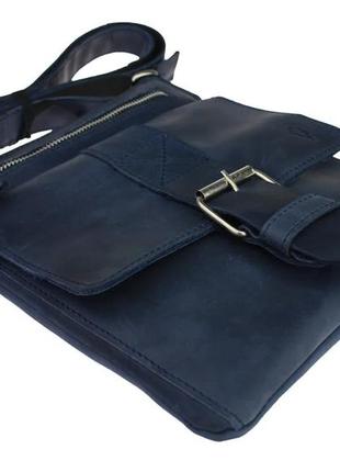 Чоловіча шкіряна сумка через плече планшет местенджер синя gmsmvp1074 фото