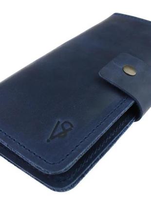 Женский кожаный кошелек клатч купюрник из натуральной кожи синий2 фото