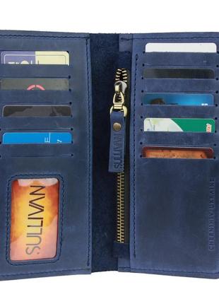 Женский кожаный кошелек клатч купюрник из натуральной кожи синий1 фото
