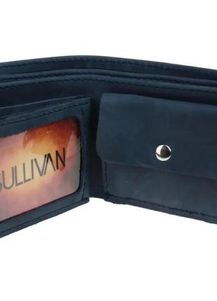 Шкіряний чоловічий гаманець портмоне з монетницею та прозорим відділенням із натуральної шкіри синій
