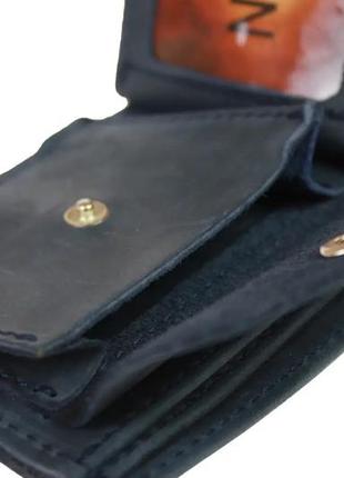 Кожаный мужской кошелек портмоне с монетницей и прозрачным отделением из натуральной кожи синий4 фото