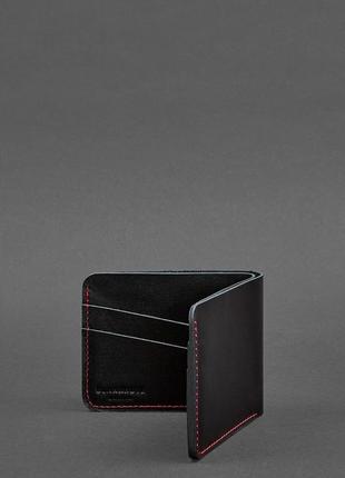 Кожаный мужской кошелек портмоне из натуральной кожи черный с красной нитью5 фото