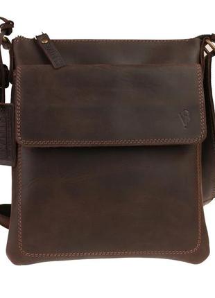 Мужская кожаная сумка через плечо планшет мессенджер коричневая gmsmvp1232 фото